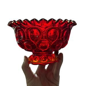 Vintage Mid Century L.E. Smith Ruby Red Amberina Moon & Stars Footed Candy Dish